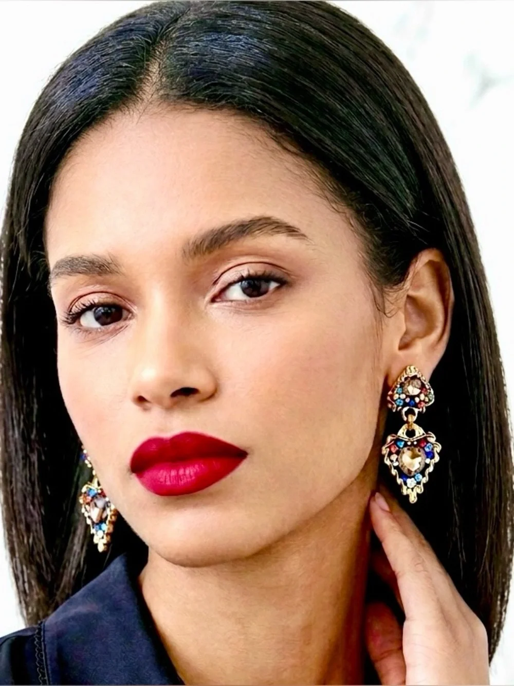Vintage Multicolor Rhinestone Statement Earrings